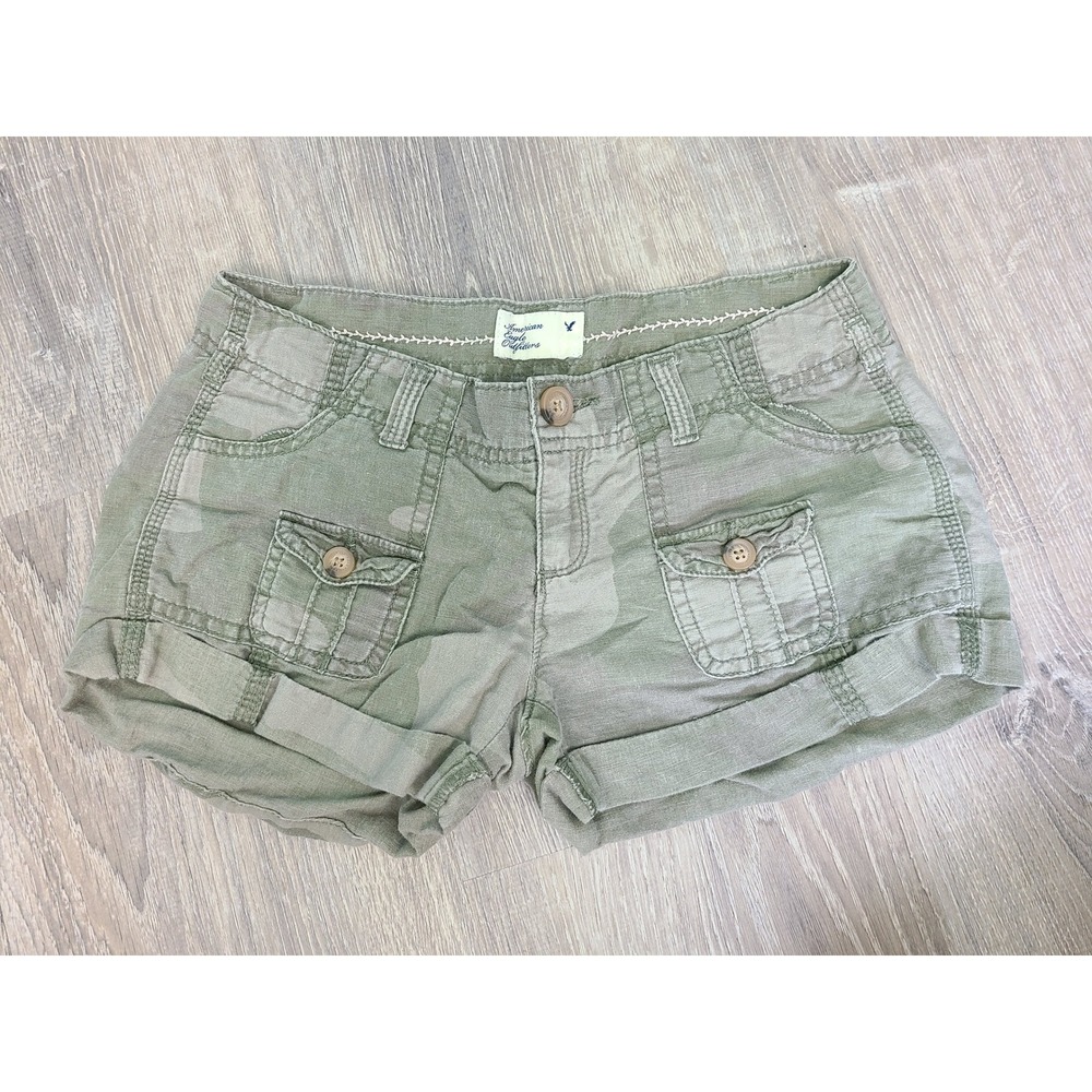 VTG Y2K American Eagle Outfitters Sz 00 Micro Shorts Camo McBling Grunge Skater